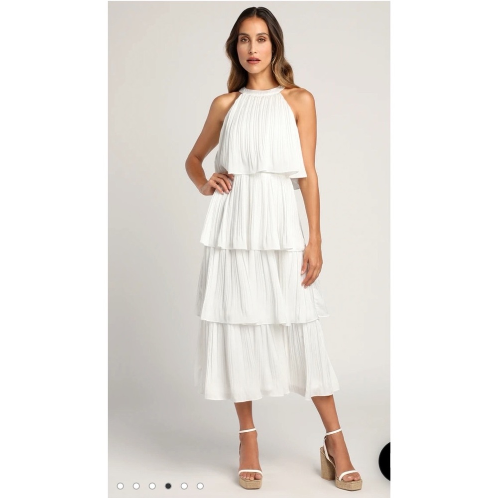 White Ruffle Midi Dress